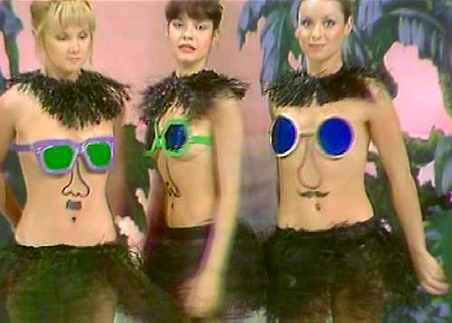 The Hulas (left to right: Sue Upton, Louise English and Victoria Shellard) perform in A Host Of Your Favorite Stars