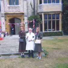 Claire and me dressed as old ladies with Jackie Wright